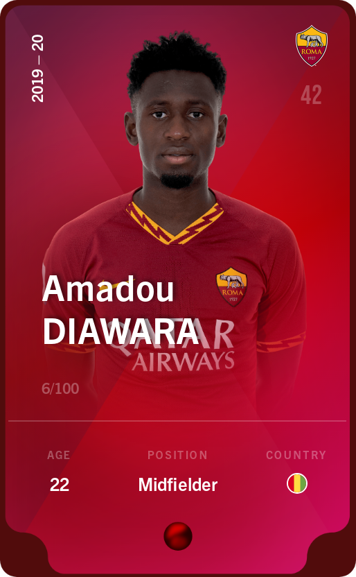 Sorare - Sorare Official - Amadou Diawara 2019-20 • Rare 6/100 - NFT # 2355519825333284846519562006325060091568547814403336638136667913543083839531