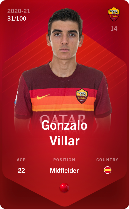 Sorare - Sorare Official - Gonzalo Villar 2020-21 • Rare 31/100 - NFT # 11494328961026627775402053708937627464540047727713508284654250509761401864855