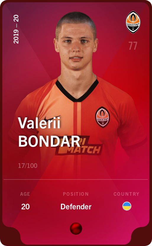 Sorare - Sorare Official - Valerii Bondar 2019-20 • Rare 17/100 - NFT # 102043495397652978906924072650777095856811174790079264298667009380697686064430