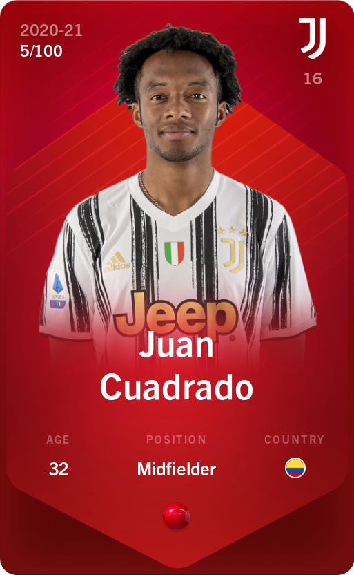 Sorare - Sorare Official - Juan Cuadrado 2020-21 • Rare 5/100 - NFT # 73301952120959395885834203823440926295910760667549706190207925729119704566293