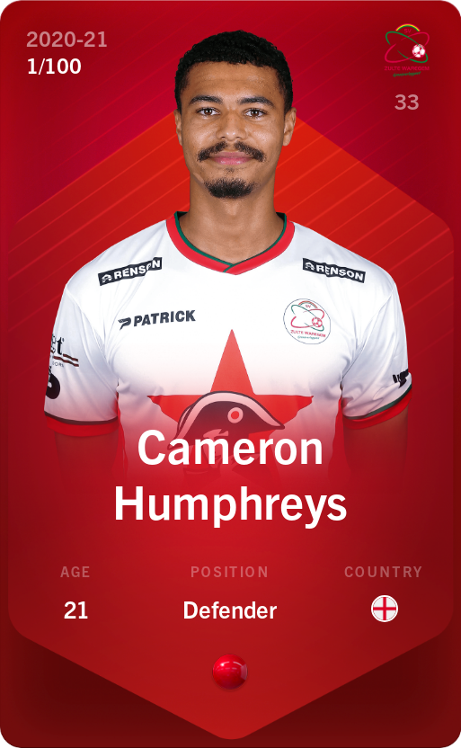 Sorare - Sorare Official - Cameron Humphreys 2020-21 • Rare 1/100 - NFT # 68138896908490192324442975617124301404173243500042268681144591892417871077514