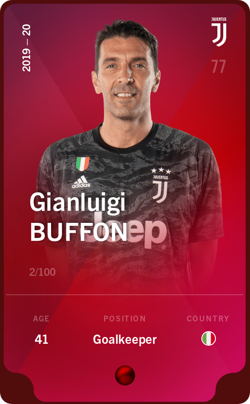 Sorare - Sorare Official - Gianluigi Buffon 2019-20 • Rare 2/100 - NFT # 12940292995015268380626568359396994595892547239751106064192195138973689666997