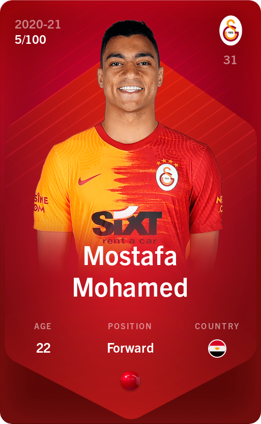 Sorare - Sorare Official - Mostafa Mohamed 2020-21 • Rare 5/100 - NFT # 5646657957647568920686645142523618527212411591003127114213716200334012107114