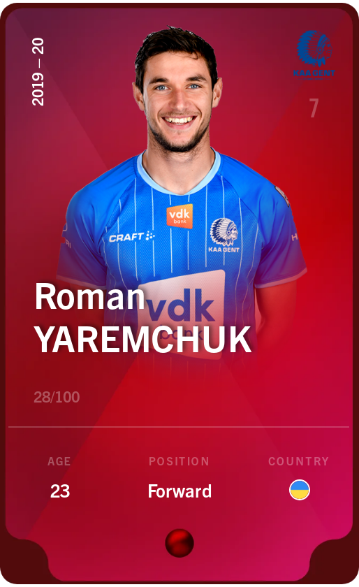 Sorare - Sorare Official - Roman Yaremchuk 2019-20 • Rare 28/100 - NFT # 30953335675801636547585164865893415108396368750301147757984909099112598378276