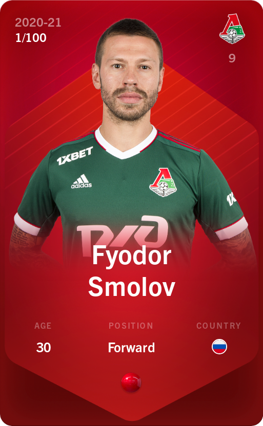 Sorare - Sorare Official - Fyodor Smolov 2020-21 • Rare 1/100 - NFT # 13931065160966319054983619613899404762996180964737871931906052629888731285528