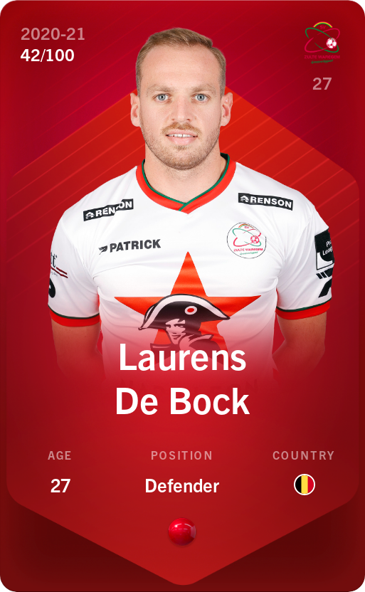 Sorare - Sorare Official - Laurens De Bock 2020-21 • Rare 42/100 - NFT # 56735954280827518031652630959648263671836824516042964026169257736643649778691