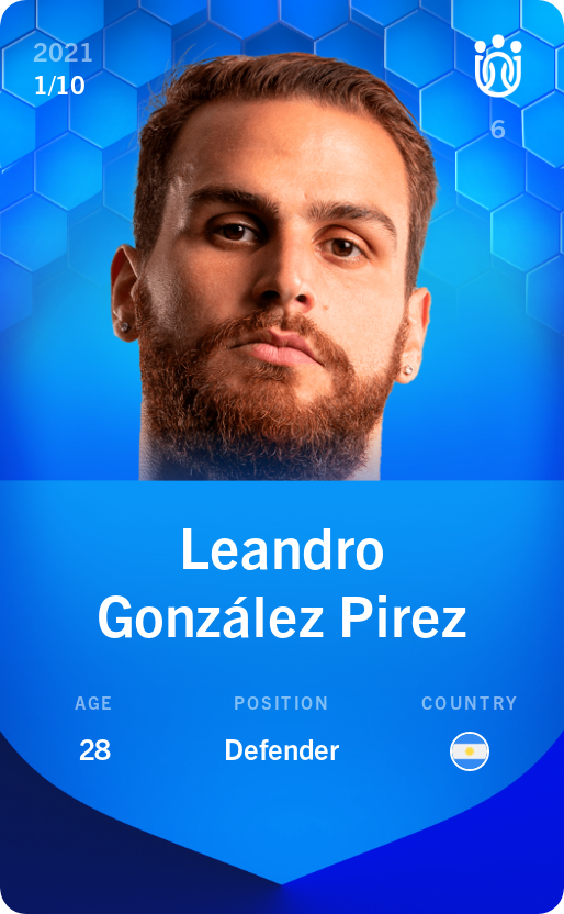 Sorare - Sorare Official - Leandro González Pirez 2021-22 • Super Rare 1/10 - NFT # 111428834394192193259609724515755555782695413633619950974860898846255723162355