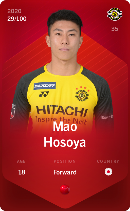 Sorare - Sorare Official - Mao Hosoya 2020-21 • Rare 29/100 - NFT # 89472821813007627977033910307967690381196912439691219796219435718301687921803