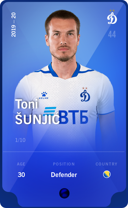 Sorare - Sorare Official - Toni Šunjić 2019-20 • Super Rare 1/10 - NFT # 54455381870430790480346496490131705063129593643891586762260613965897754702785