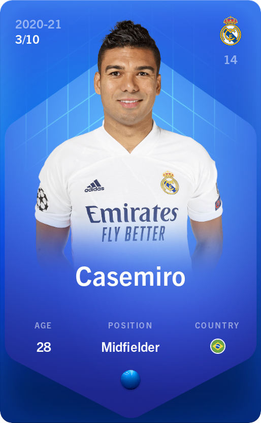 Sorare - Sorare Official - Casemiro 2020-21 • Super Rare 3/10 - NFT # 58273236165278388535792936096773869426362741194370431284003737155131742232346