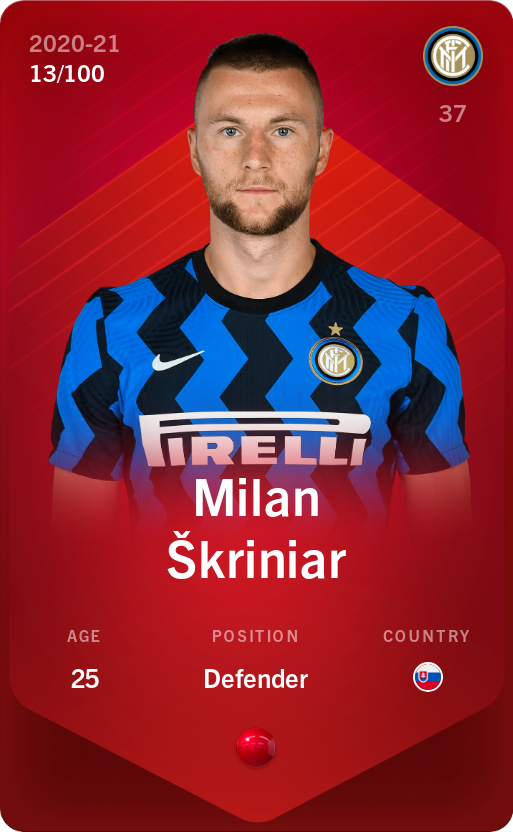 Sorare - Sorare Official - Milan Škriniar 2020-21 • Rare 13/100 - NFT # 53518170071807741126627990078101639743511280987012987755415927428334039855971