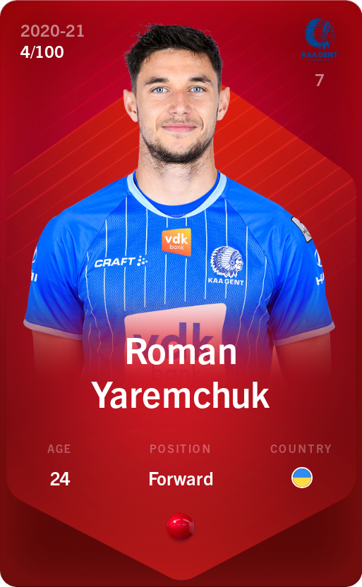 Sorare - Sorare Official - Roman Yaremchuk 2020-21 • Rare 4/100 - NFT # 106213287745928326079914395766077919983969432187506309189783478009398855806571