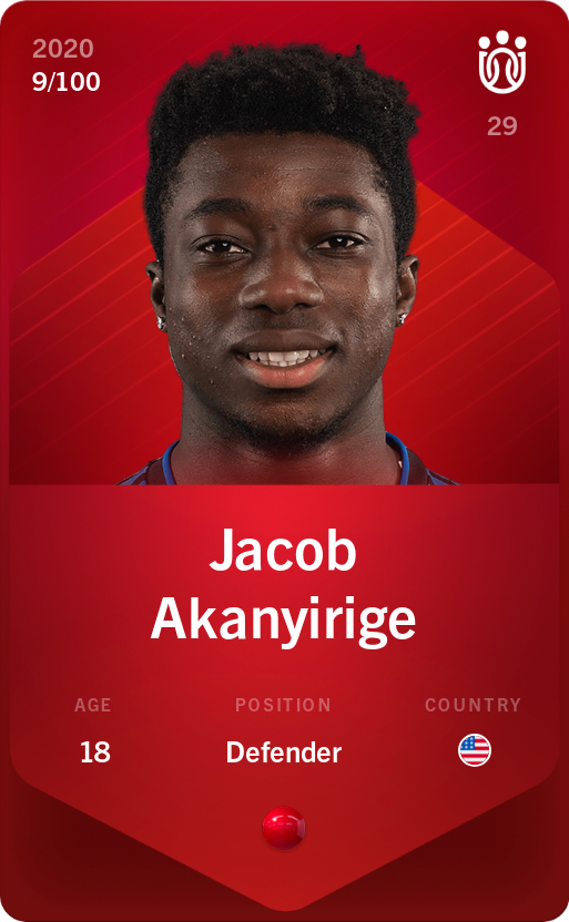 Sorare - Sorare Official - Jacob Akanyirige 2020-21 • Rare 9/100 - NFT # 43931462751587359318513413776763125773005823144086897898143370045939499075851