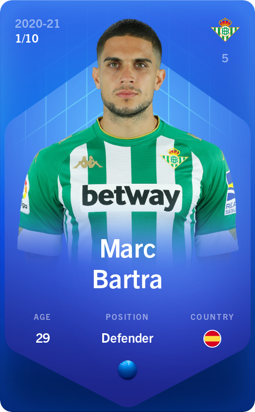 Sorare - Sorare Official - Marc Bartra 2020-21 • Super Rare 1/10 - NFT # 44359248614299083909193296002441457764341896305647559974774535199267614603368