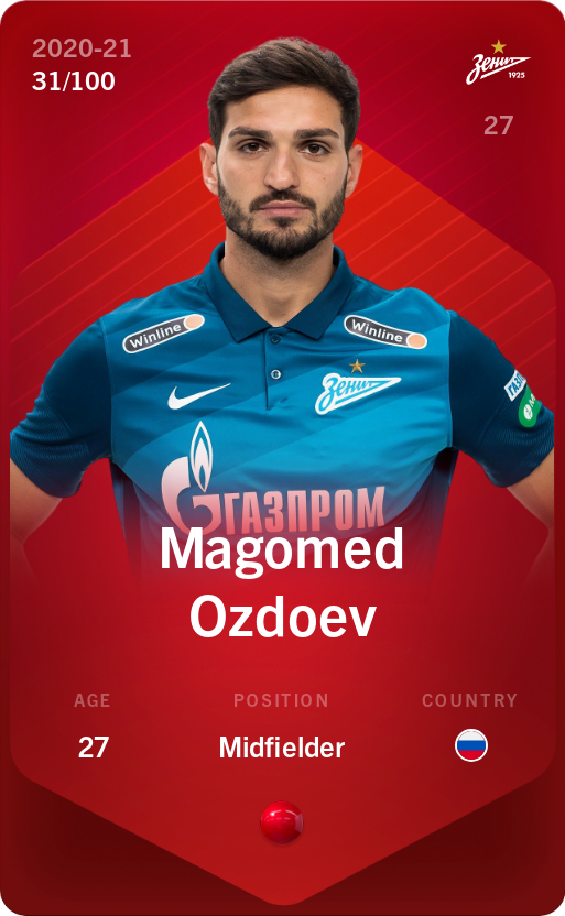 Sorare - Sorare Official - Magomed Ozdoev 2020-21 • Rare 31/100 - NFT # 89379099511633249267693389458184082132255050466546541562758228727002948042180