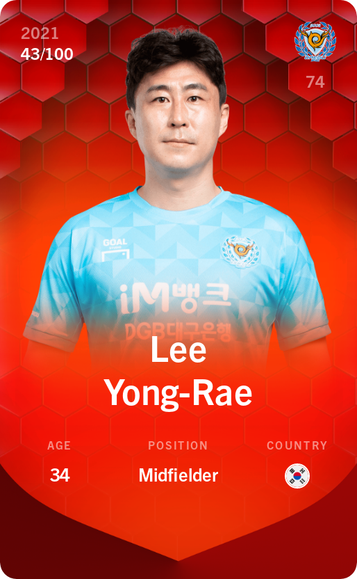 Sorare - Sorare Official - Lee Yong-Rae 2021-22 • Rare 43/100 - NFT # 87783390144719199443357082207072636615585470936301007493746304178198368384541