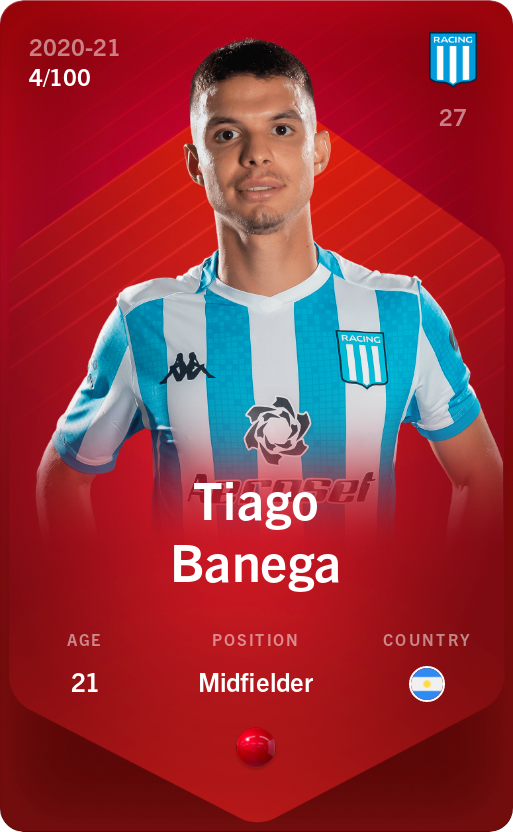 Sorare - Sorare Official - Tiago Banega 2020-21 • Rare 4/100 - NFT # 68242358197720166709115095054371410610259641409356818795153383802110820552911
