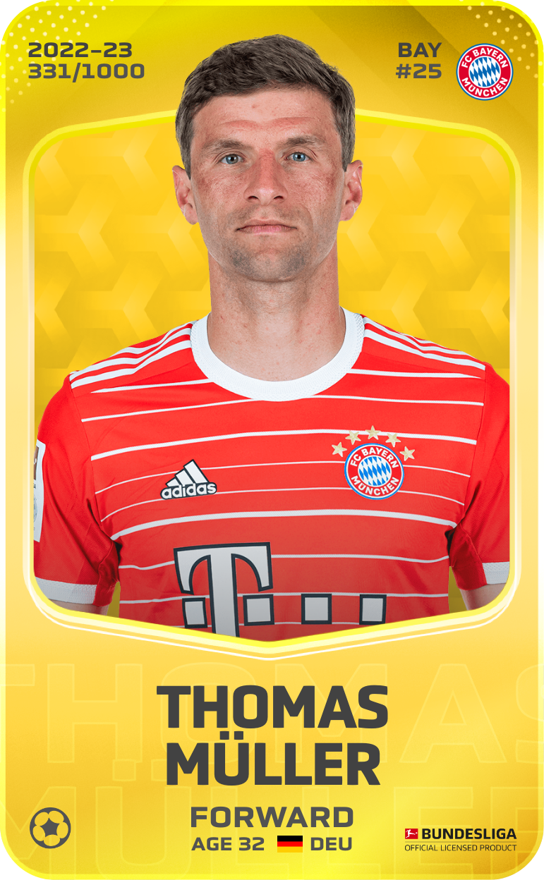Sorare - Sorare Official - Thomas Müller 2022-23 • Limited 331/1000 - NFT # 111147580187431931319023754676125750038543603395455904630460205308878694559413