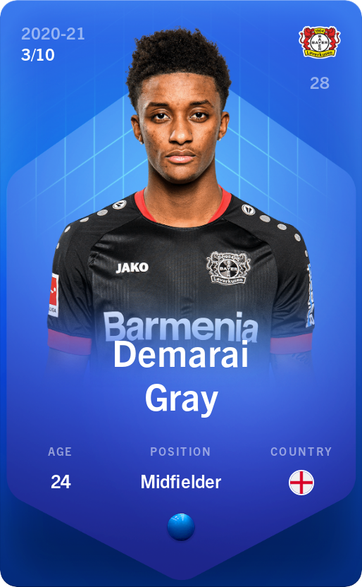 Sorare - Sorare Official - Demarai Gray 2020-21 • Super Rare 3/10 - NFT # 65073528848297151301016764568188085111640746394674972299204586063760380402480