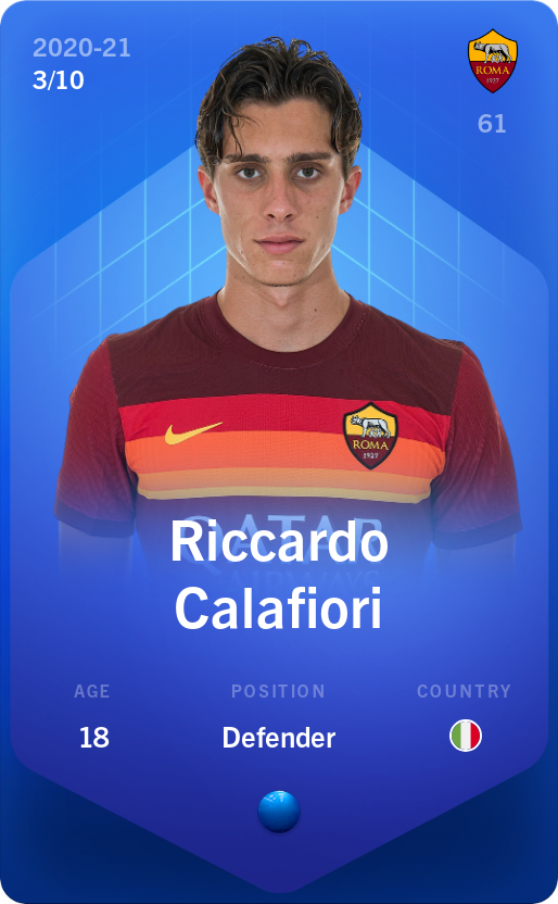 Sorare - Sorare Official - Riccardo Calafiori 2020-21 • Super Rare 3/10 - NFT # 48140611521958479534862609954239407588838835963435819785357296065809843036337