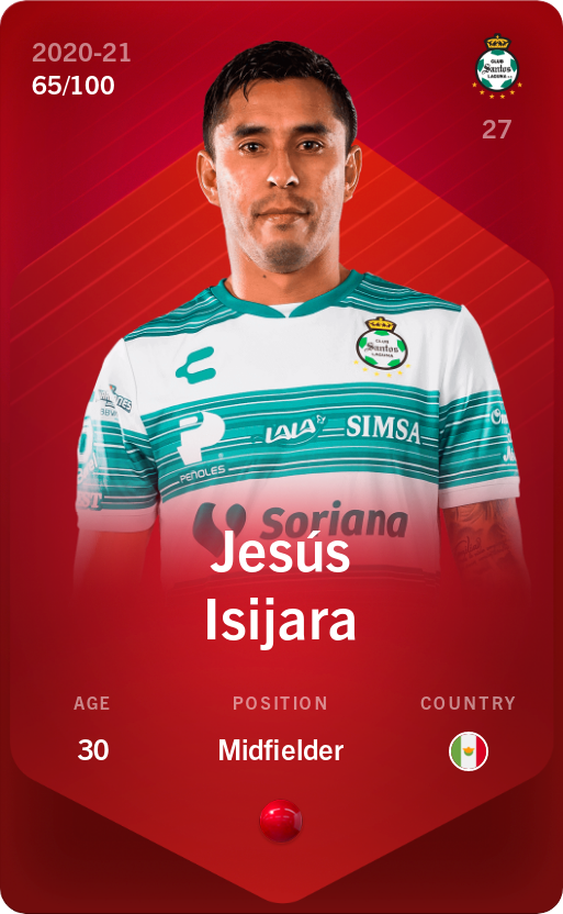 Sorare - Sorare Official - Jesús Isijara 2020-21 • Rare 65/100 - NFT # 95814011174485619596838487657438323328183224064497432075714202121519659756008