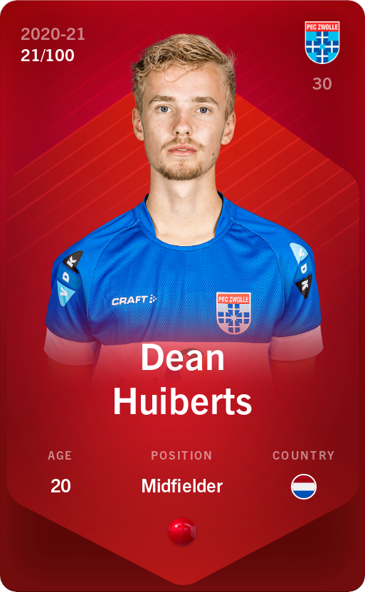 Sorare - Sorare Official - Dean Huiberts 2020-21 • Rare 21/100 - NFT # 94626852419556236558924660375046463131594754866774955670207507205135005835601