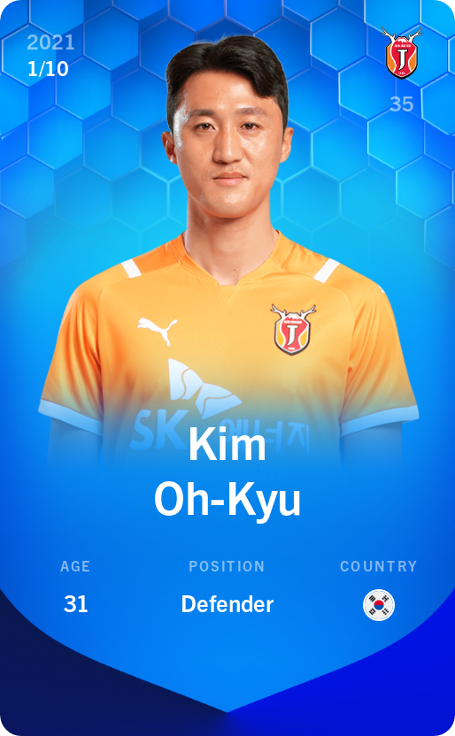Sorare - Sorare Official - Kim Oh-Kyu 2021-22 • Super Rare 1/10 - NFT # 37738700852764837510895588502305394435086678433383243997549102477015251626037