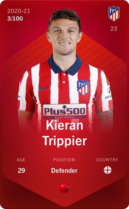 Sorare - Sorare Official - Kieran Trippier 2020-21 • Rare 3/100 - NFT # 26483582377492243926063162722610767678381629476342781339882506417173606521210