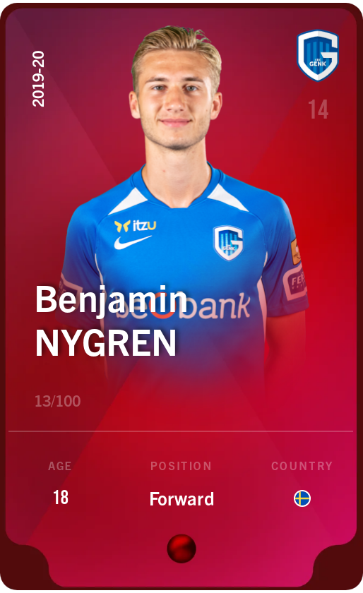 Sorare - Sorare Official - Benjamin Nygren 2019-20 • Rare 13/100 - NFT # 3711548991227918156704219318093344003612138120520801682943036213649459743169