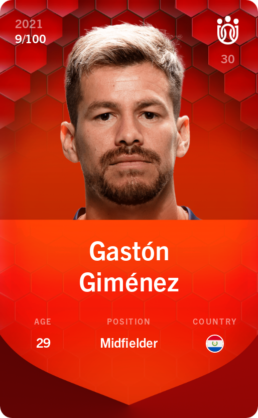 Sorare - Sorare Official - Gastón Giménez 2021-22 • Rare 9/100 - NFT # 35719053256498504028570252159398999439612603772885495306158472237594795489969