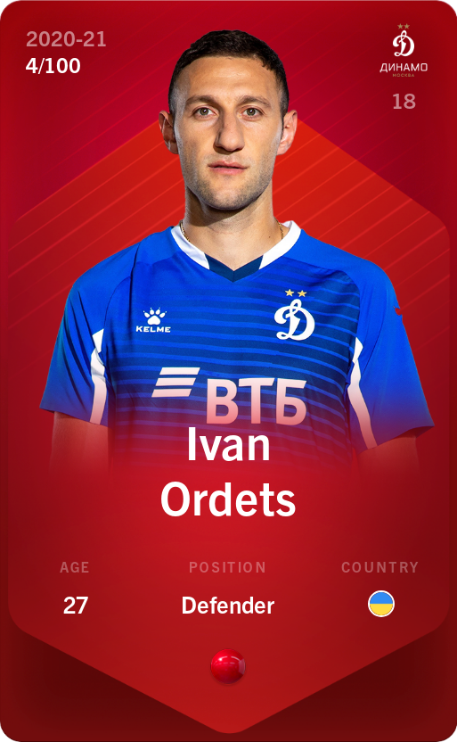 Sorare - Sorare Official - Ivan Ordets 2020-21 • Rare 4/100 - NFT # 39747774470632958543927440690419327787635150319229175853774792059373231838454