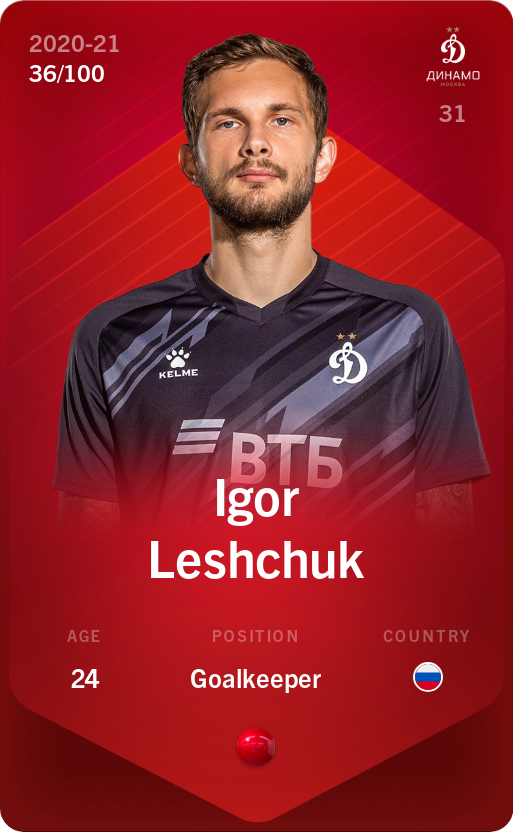 Sorare - Sorare Official - Igor Leshchuk 2020-21 • Rare 36/100 - NFT # 78228984374030261227476203327271508097026167176499468542666234332189480843158