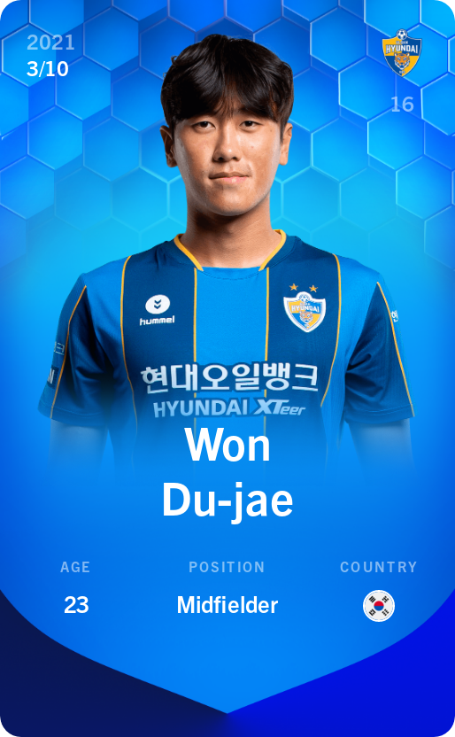 Sorare - Sorare Official - Won Du-jae 2021-22 • Super Rare 3/10 - NFT # 38453035423600033115345283084010960617506954017362869467717409991220351935942