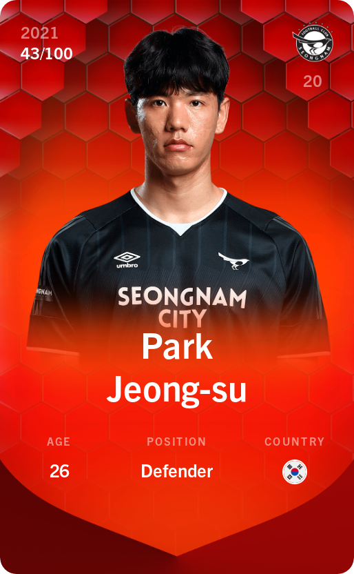 Sorare - Sorare Official - Park Jeong-su 2021-22 • Rare 43/100 - NFT # 27032322784252348991234324748981340967840360188120052555068639382236712729737