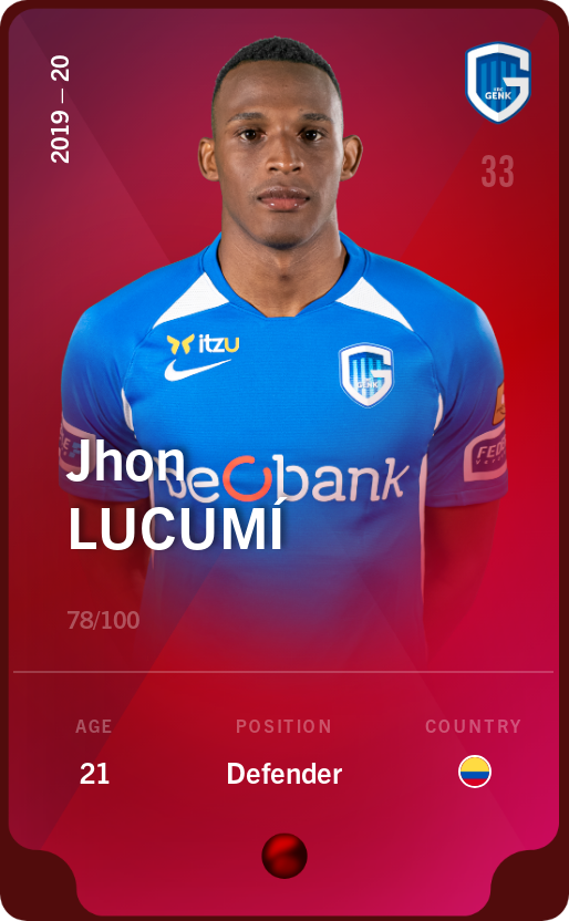 Sorare - Sorare Official - Jhon Lucumí 2019-20 • Rare 78/100 - NFT # 86679159525051396453157123367377748603683600825767891386829547091595099942308