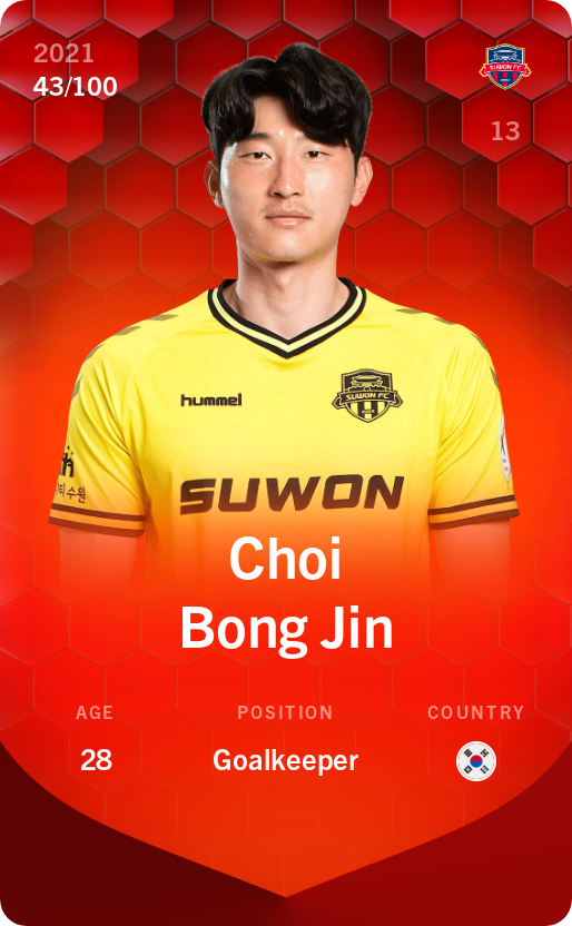 Sorare - Sorare Official - Choi Bong Jin 2021-22 • Rare 43/100 - NFT # 17786649166169609312444780114987685112547720162986627051816355844620945066122