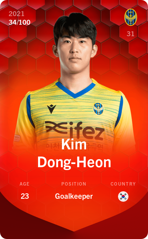 Sorare - Sorare Official - Kim Dong-Heon 2021-22 • Rare 34/100 - NFT # 103788380936561513981121805029067539290315813384570543895571411152178063250829