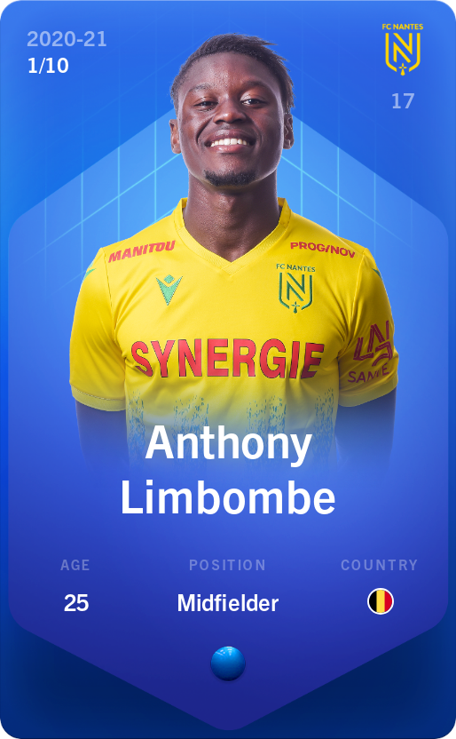 Sorare - Sorare Official - Anthony Limbombe 2020-21 • Super Rare 1/10 - NFT # 27696104083850524179995743099424717777394895543095599967737600700070344284318