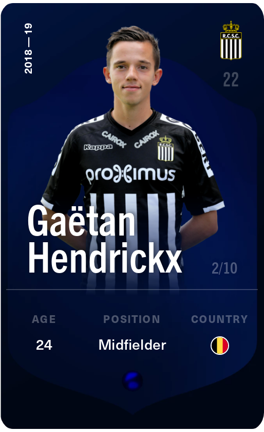Sorare - Sorare Official - Gaëtan Hendrickx 2018-19 • Super Rare 2/10 - NFT # 111939399477589569646033097496913803804542135720614598251853791289703935010644