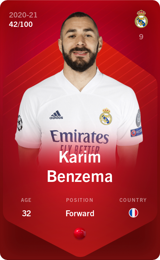 Sorare - Sorare Official - Karim Benzema 2020-21 • Rare 42/100 - NFT # 106881778438128549691456795273812534950654284187659462217227968515629413979437