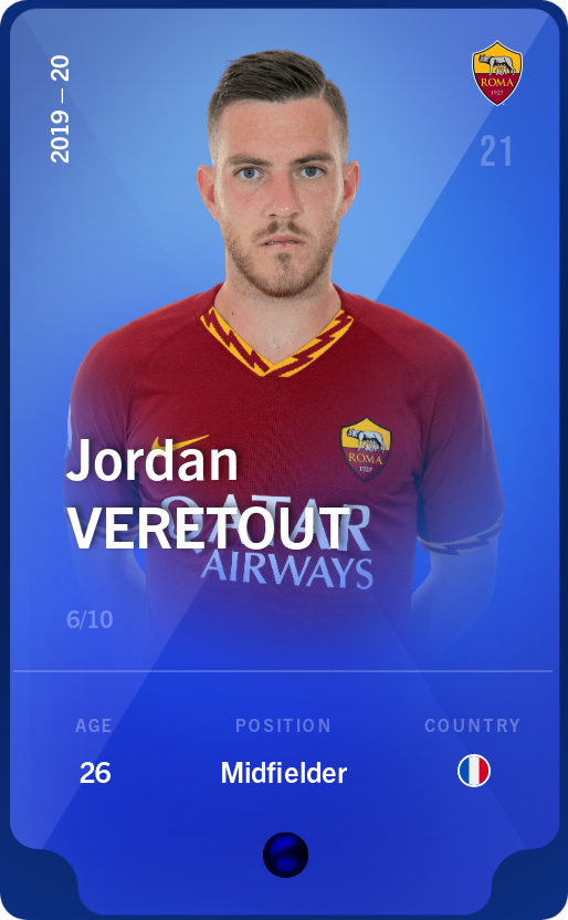 Sorare - Sorare Official - Jordan Veretout 2019-20 • Super Rare 6/10 - NFT # 62435681945999519592686001029925946259962282269789117592112164126819444446469