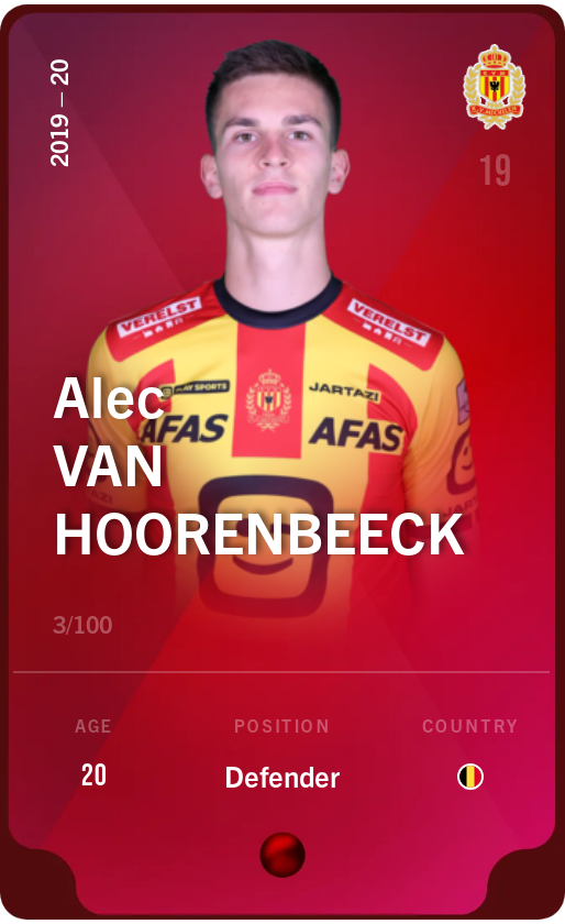 Sorare - Sorare Official - Alec Van Hoorenbeeck 2019-20 • Rare 3/100 - NFT # 67532142012896996263887999599862280656237551436999320438540942646606008901044
