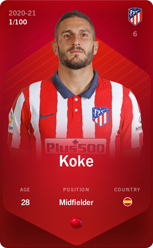 Sorare - Sorare Official - Koke 2020-21 • Rare 1/100 - NFT # 92782068904110150753567220489806621913909425294493688478868269432745858664453