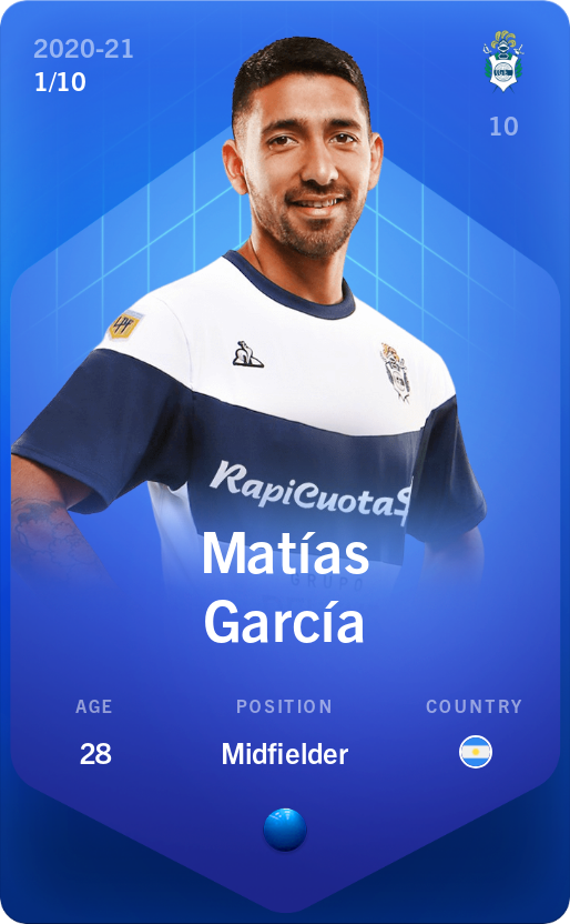 Sorare - Sorare Official - Matías García 2020-21 • Super Rare 1/10 - NFT # 5524699860725285814731471849894391651611400821219918009809238667677971229203