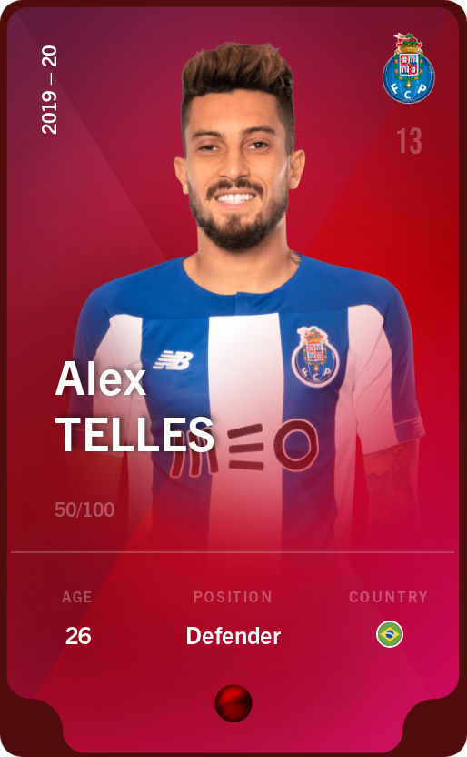 Sorare - Sorare Official - Alex Telles 2019-20 • Rare 50/100 - NFT # 38259636679568815512864539093816617261796375536456704682406300419124271699020
