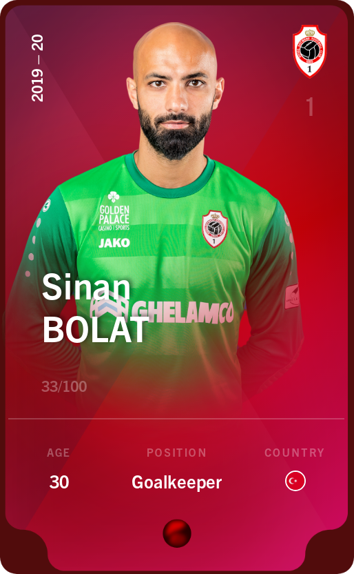 Sorare - Sorare Official - Sinan Bolat 2019-20 • Rare 33/100 - NFT # 85067058787254703911545152133325981056862267854136193493767798860340165158766