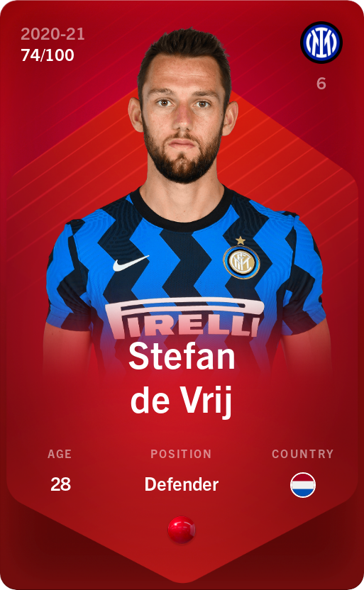 Sorare - Sorare Official - Stefan de Vrij 2020-21 • Rare 74/100 - NFT # 62516645055089049937445119398687998985887211646824638182869734181738863556986