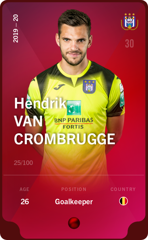 Sorare - Sorare Official - Hendrik Van Crombrugge 2019-20 • Rare 25/100 - NFT # 65109087508763714728773319960730554738281796107659167405933833245331080936639