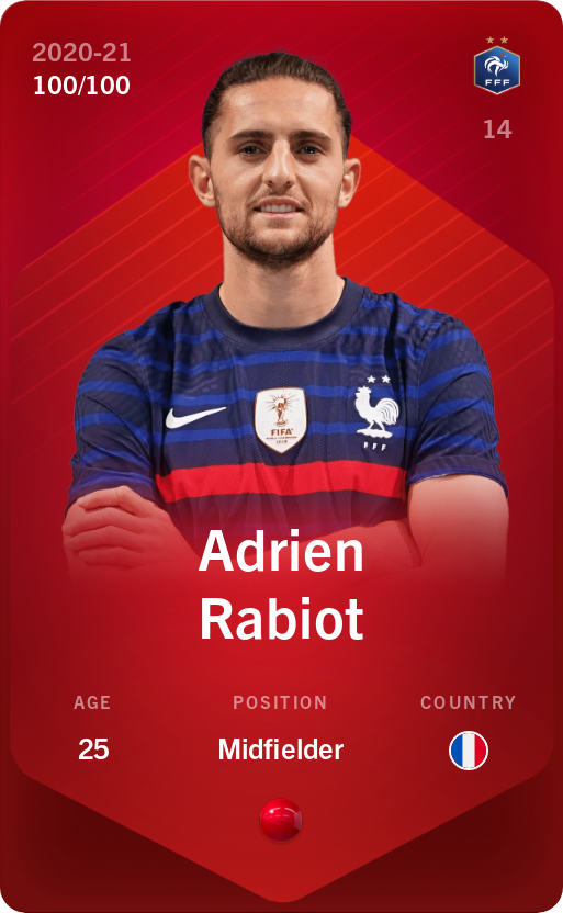 Sorare - Sorare Official - Adrien Rabiot 2020-21 • Rare 100/100 - NFT # 26385763368755251135476529812799078759915064593799760350482413315236386895361