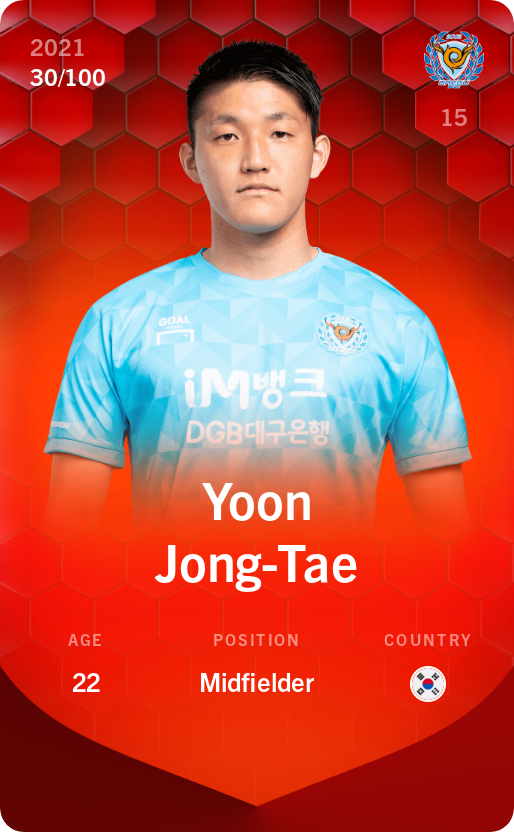 Sorare - Sorare Official - Yoon Jong-Tae 2021-22 • Rare 30/100 - NFT # 19219207738851139731260911607048130495771215070584547694921862521877187921979
